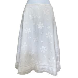 Vintage 90s Y2k Cynthia Steffe White Cotton Embroidered Daisy Knee Skirt XS/2